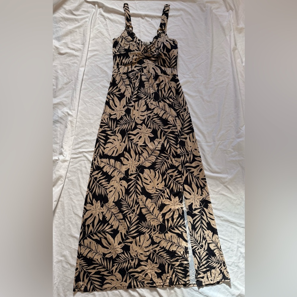 Derek Heart Tropical Leaf Print Smocked Sundress XL
